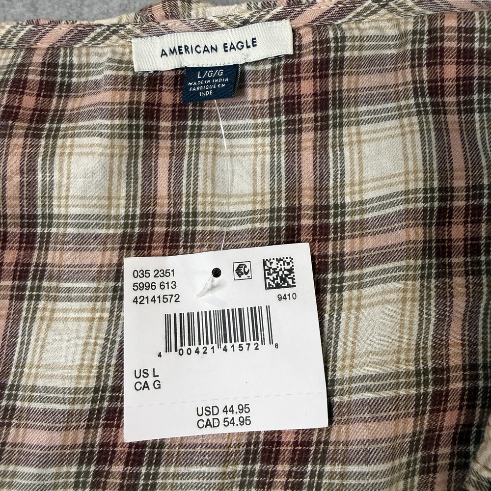 NWT American Eagle Plaid Ruffle Tie Front Peplum Top Large Cottagecore Boho - Picture 3 of 8